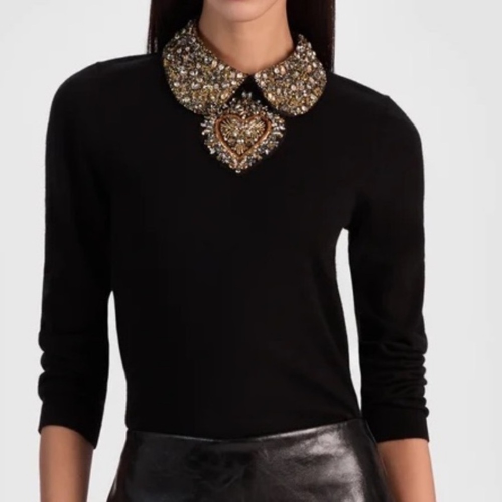 Alice + Olivia Porla Embellished Removable Collar Sweater in Black Gold